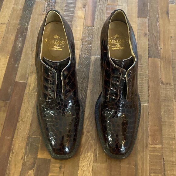 Freelance Shoes - Vtg. Worn 2x Freelance Brown Patent Oxfords, Block Heel, Made in France Sz 37.5